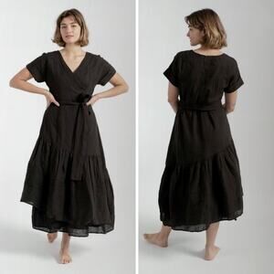 Apiece Apart Women's Amaro Wrap Dress M Black Maxi Tie Waist Flowy
